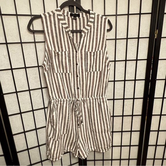 Kelly Renee Pants - Kelly Renee Linen-Blend Striped Sleeveless Romper